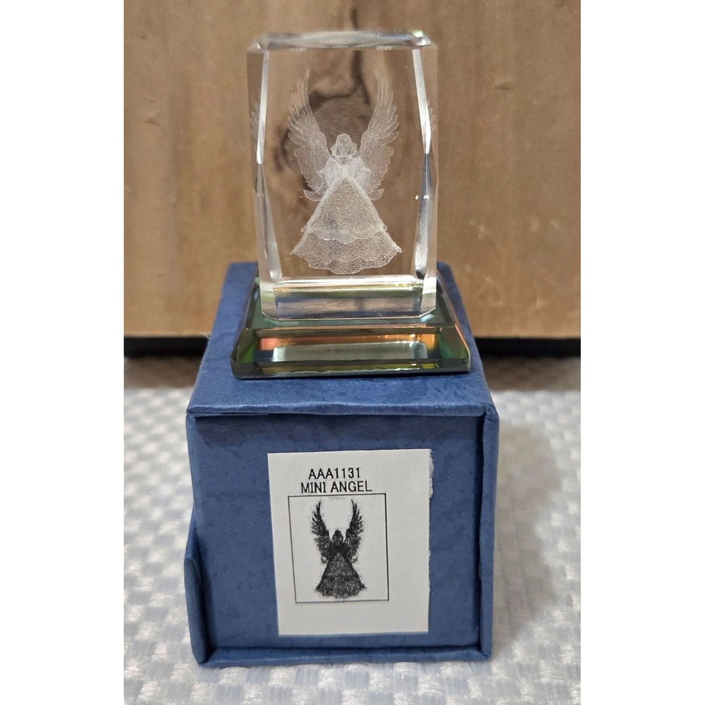 Mini Crystal Angel Figurine With 3D Etched Design & Multicolor Base